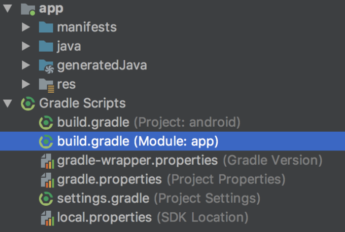 Android Studio 中的 Gradle 构建脚本菜单。