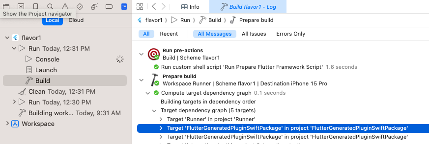 确保 运行准备 Flutter 框架脚本 作为预操作运行