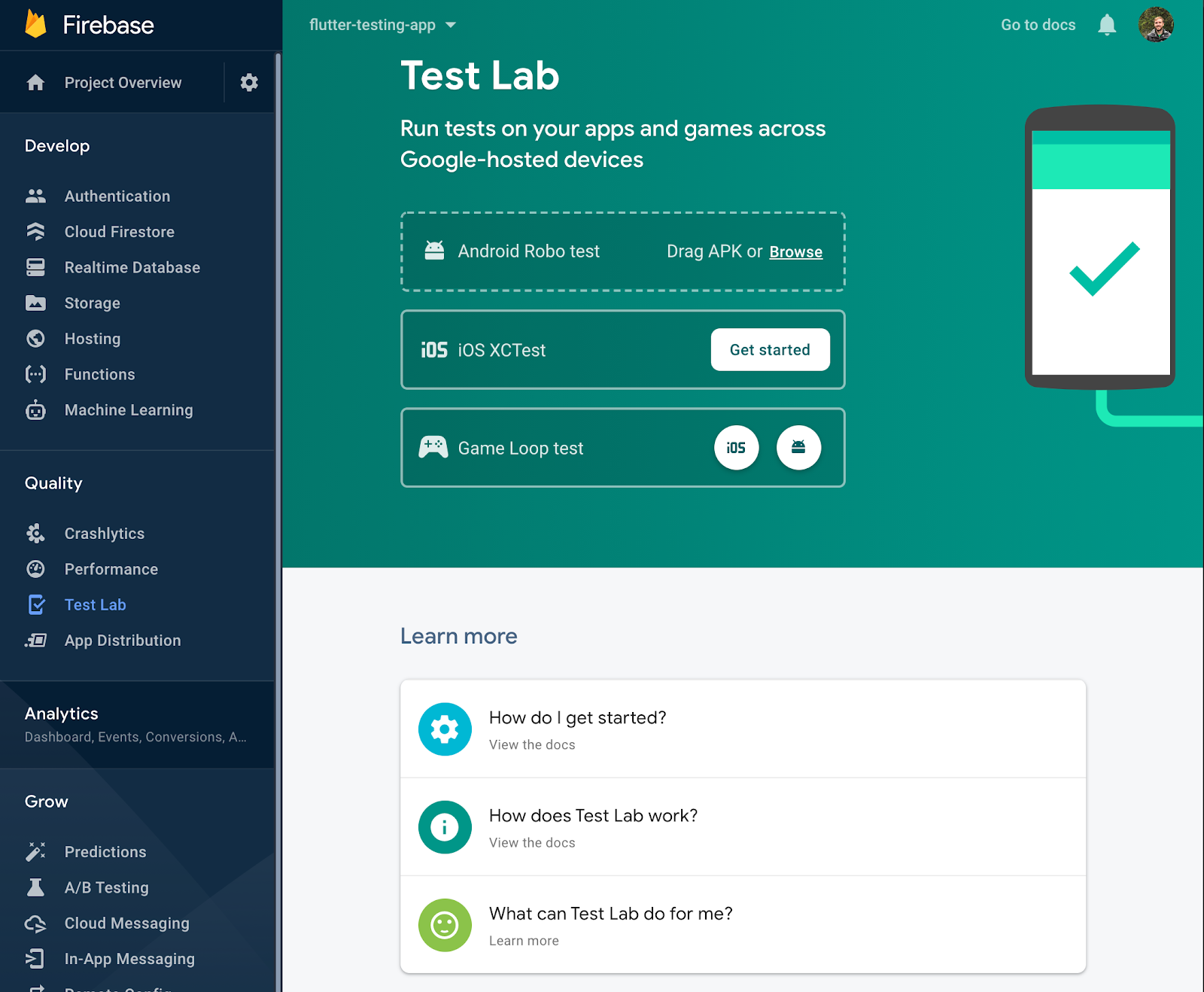 Firebase Test Lab 控制台