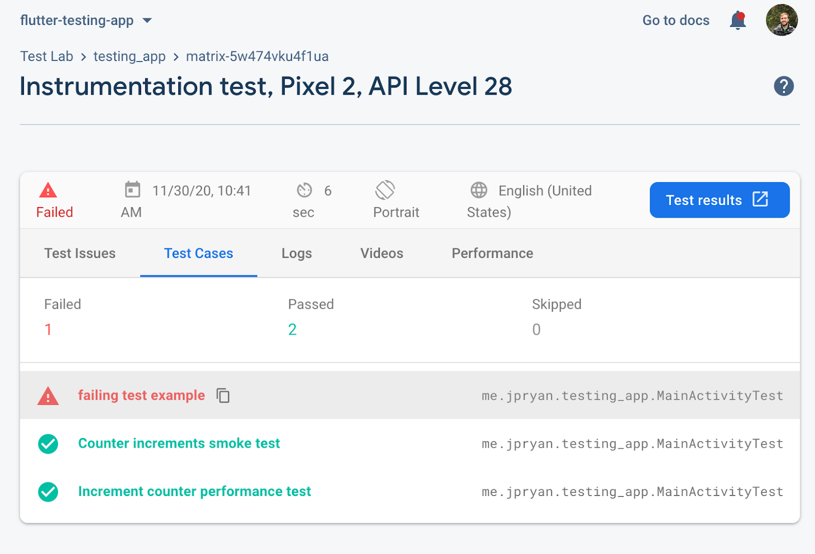 Firebase Test Lab 测试结果