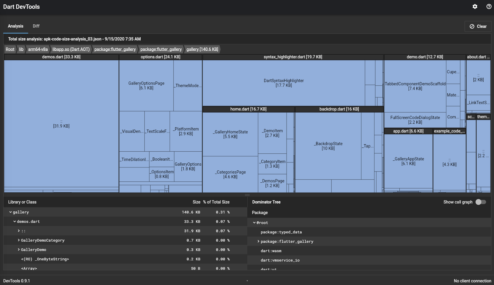 DevTools 中应用的示例细分