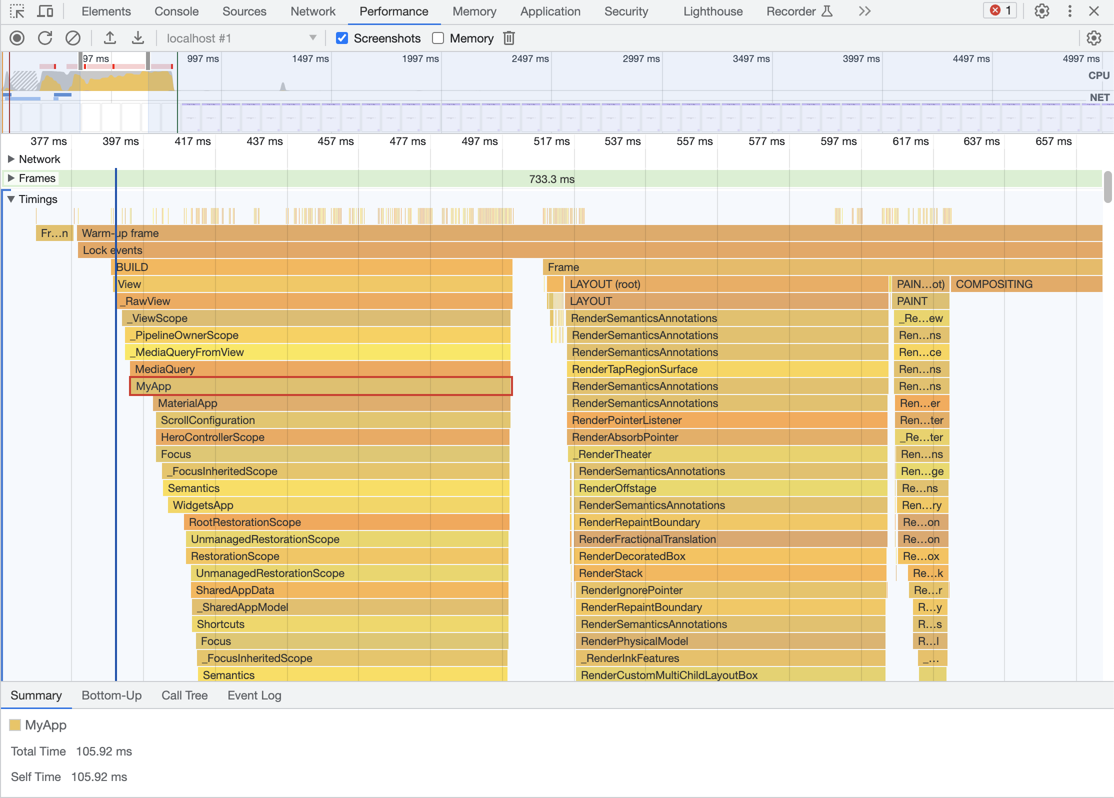 Chrome DevTools 性能面板截图