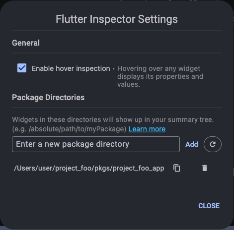 Flutter 检查器设置对话框