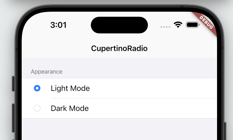 Image/visualization of the CupertinoRadio widget.